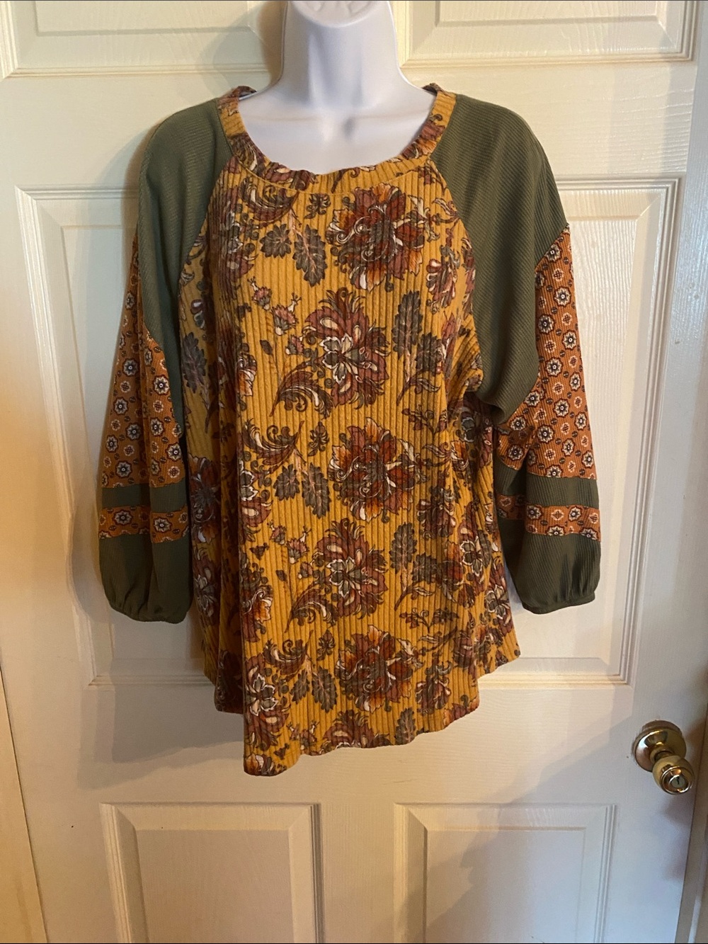 Cato Floral Patchwork Tunic in Mustard and Olive